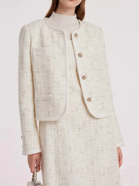 White Knitted Tweed Crop Jacket