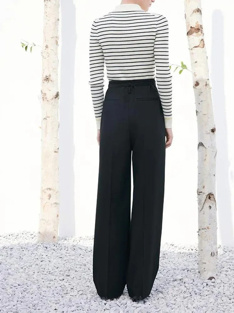 Black And White Stripe Slim Woolen Jumper